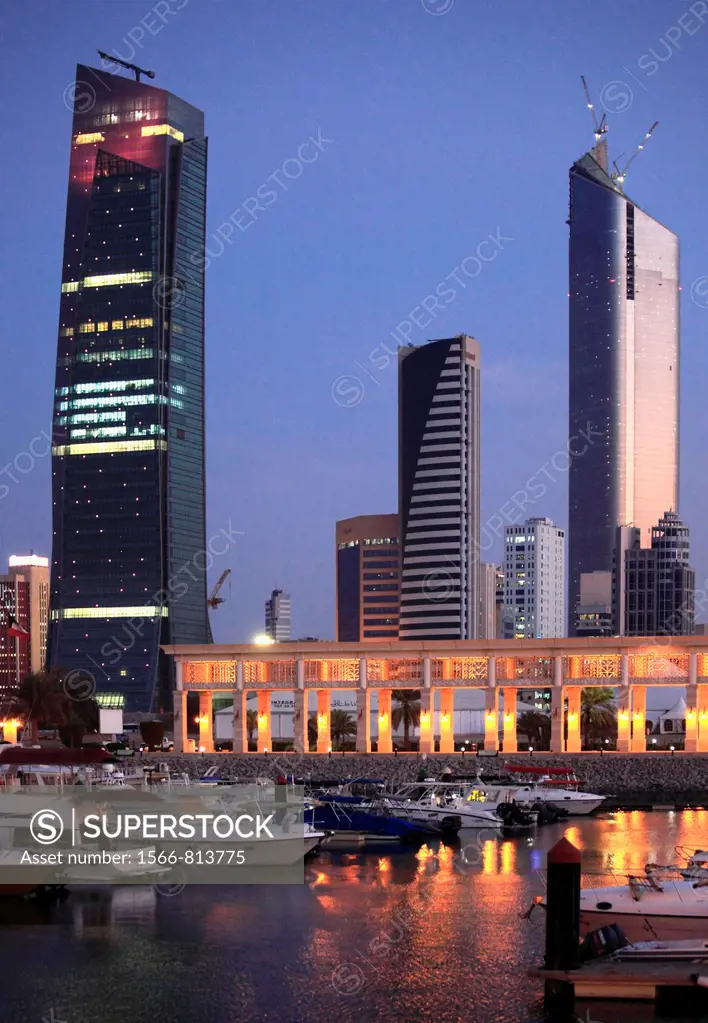 Kuwait, Kuwait City, skyline, skyscrapers, Souk Sharq Marina,