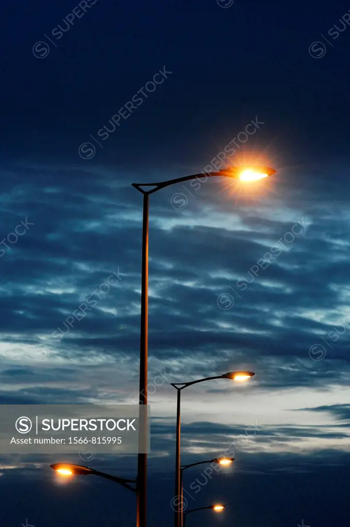 Street lighting, Reims, Marne, Champagne-Ardenne, France