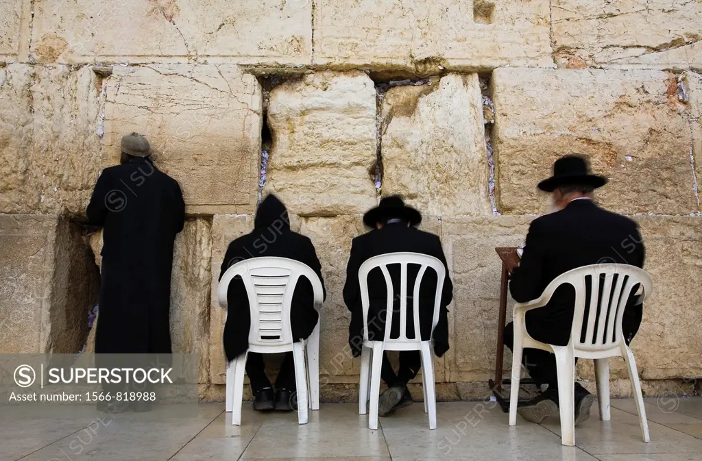 Jews praying, Western Wall, Wailing Wall, Old city, Jerusalem, Israel, Middle East.