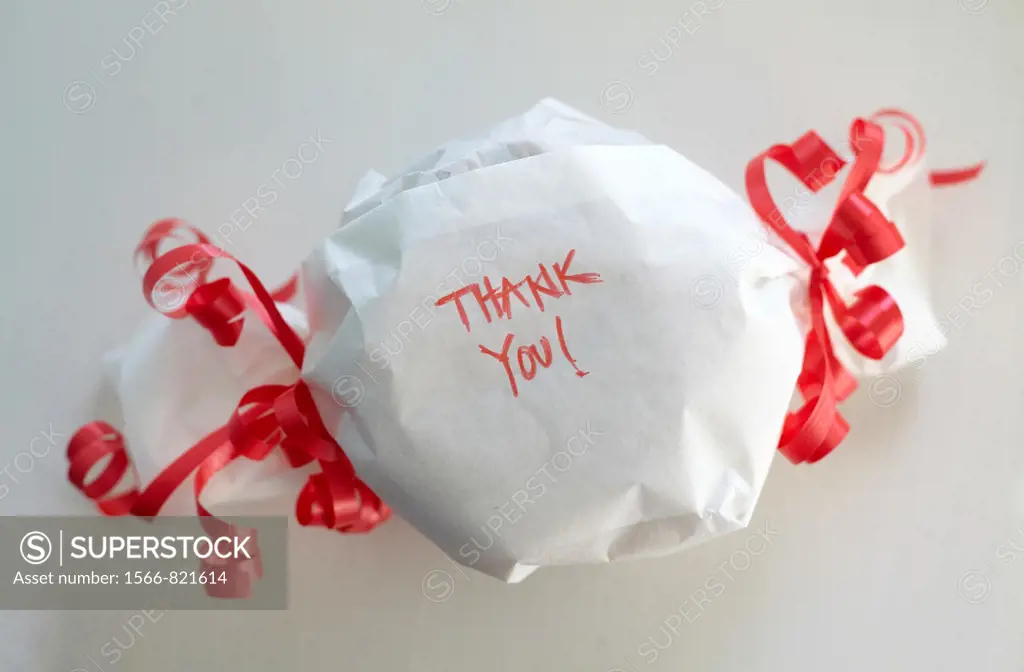 A wrapped gift with the words ´Thank You´ on it