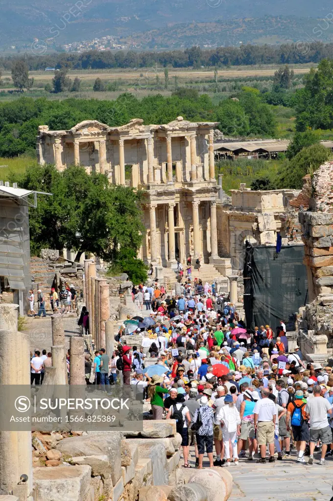 Crowd on Curetes Street Ancient Ephesus Turkey Kusadasi Aegean Mediterranean