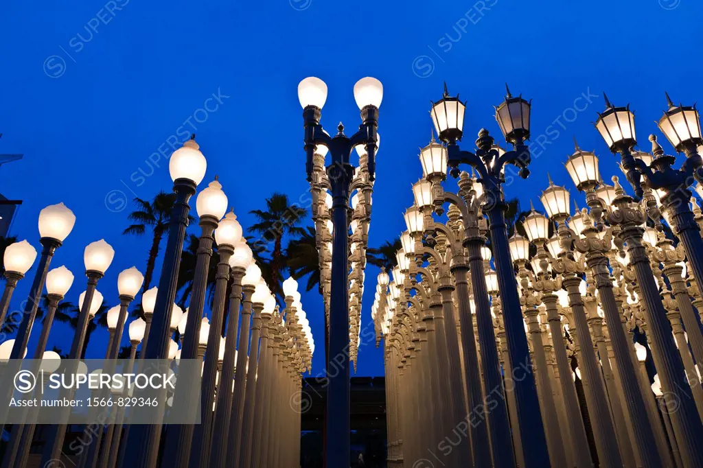 USA, California, Southern California, Los Angeles, Los Angeles County Museum of Art, LACMA, Urban Light by Chris Burden