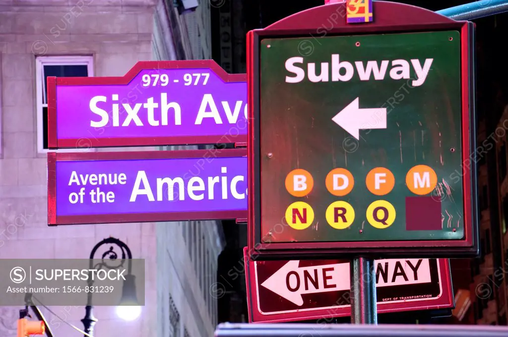 Subway, Metro, Train, Station, Street Signs, 34th Street, Herald Square, Manhattan, New York City, Broadway intersection