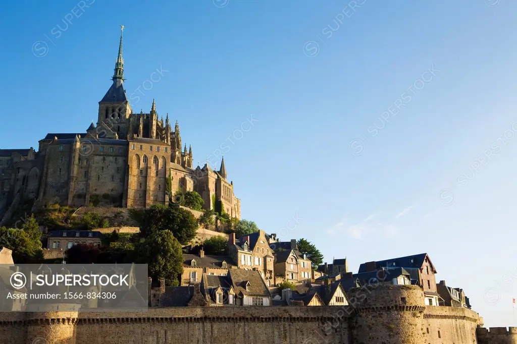 Overview of Mont-Saint Michel abbey, listed as World Heritage by UNESCO, Manche department, Lower Normandie region, France