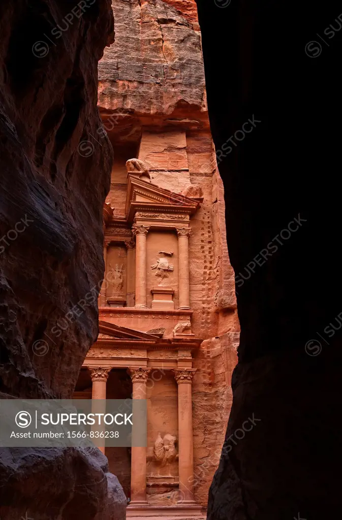 A glimpse of Al Khazneh, the Treasury, from the Siq, Petra, Jordan