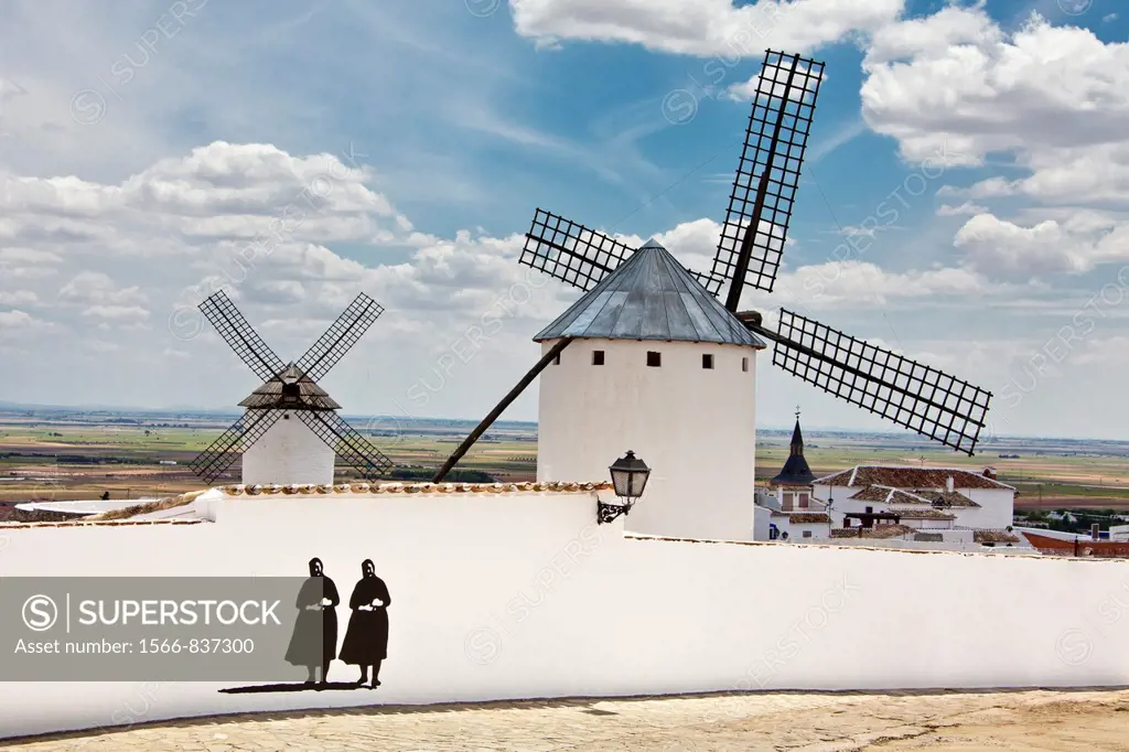 Spain, Spring 2011, La Mancha Region, Campo de Criptana, Ciudad Real Province, windmills.