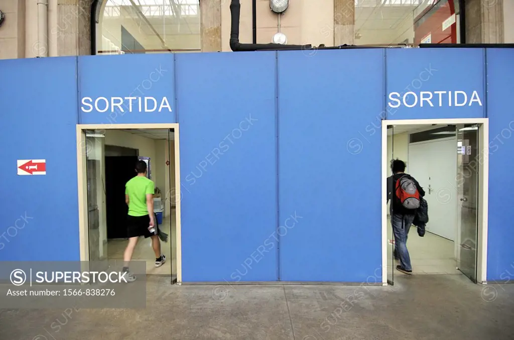 Exit doors in Estacio del Nord bus station, Barcelona, Catalonia, Spain