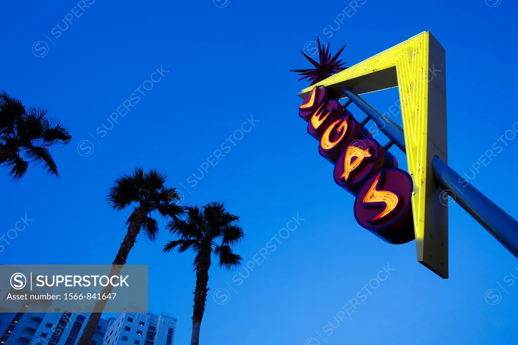 USA, Nevada, Las Vegas, Downtown, Fremont Street East, Vegas neon sign, evening