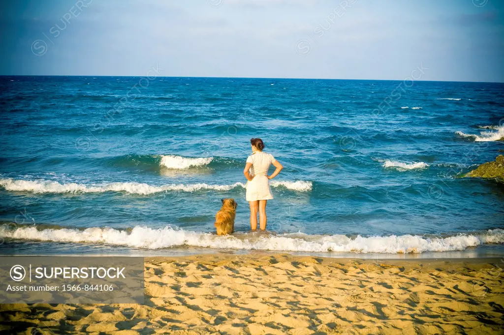 Woman and dog  Cabo de Gata, Almeria, Spain