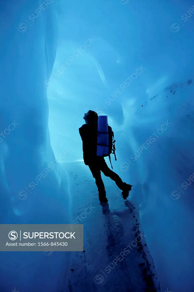 Ice cave silhouette, Wrangell-St. Elias National Park and Preserve, Alaska, USA