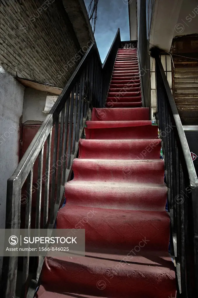 Red steps in the street of Litang. China country