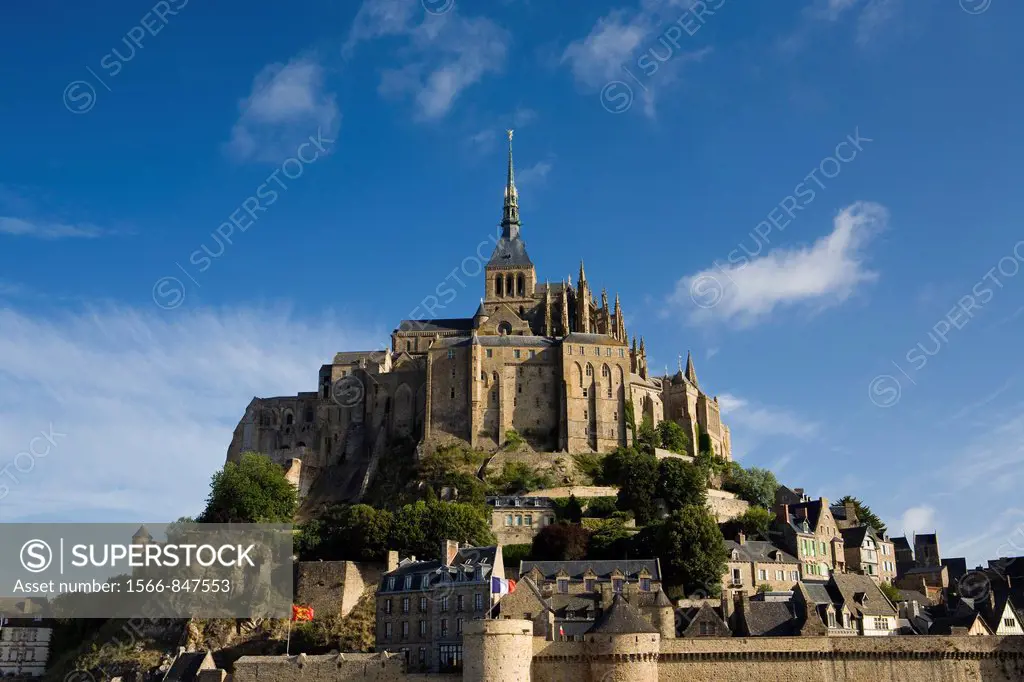 Overview of Mont-Saint Michel abbey, listed as World Heritage by UNESCO, Manche department, Lower Normandie region, France