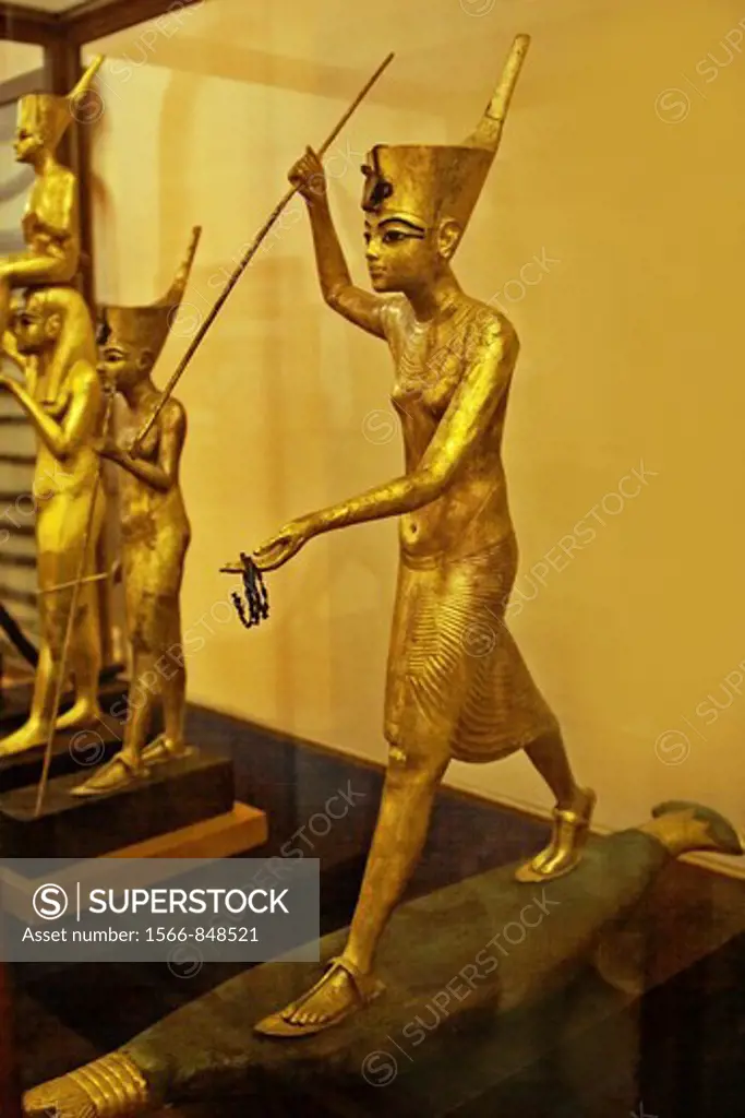 A Golden Statue of king Tutankhamun, The King as Harpooner, New Kingdom, Egyptian museum