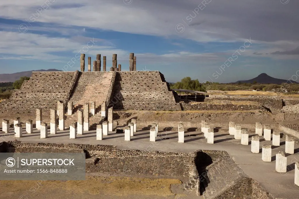 Overview of the ancient Toltec capital city of Tula or Tollan in Central Mexico