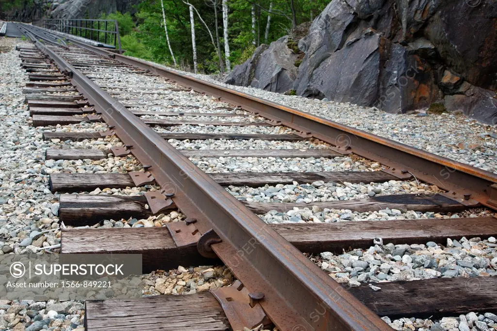 Railroad next to the site of the old Mt. Willard Section House along the old Maine Central Railroad, next to the Willey Brook Trestle, in Crawford Not...