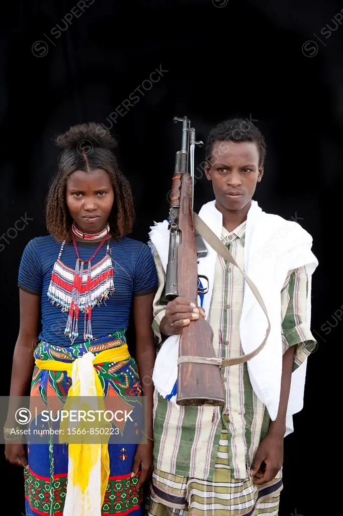 Ethiopian shepherd protects his herd with a gun