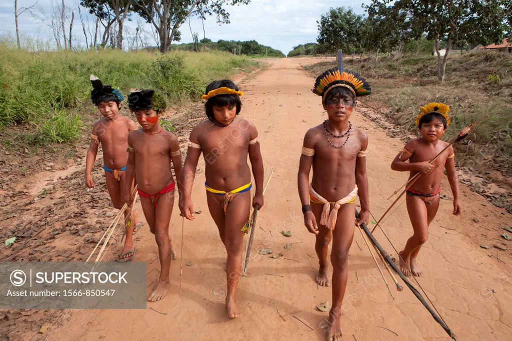 Xingu indians hunting in the Amazone, Brazil