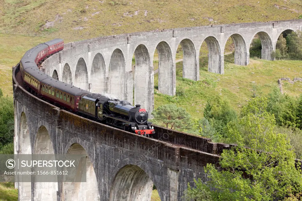 Viaduct of Glenfinnan where a touristic steam train crosses everyday, Highlands, Scotland