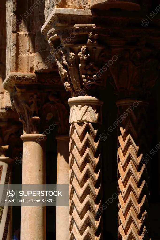 Details of the columns of Monreale abbey´s cloister, Monreale, Italy