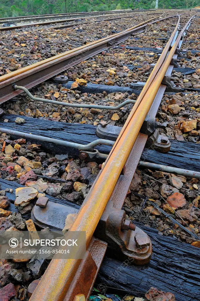 Railway tracks. Mining railway. Huelva province. Andalusia. Spain