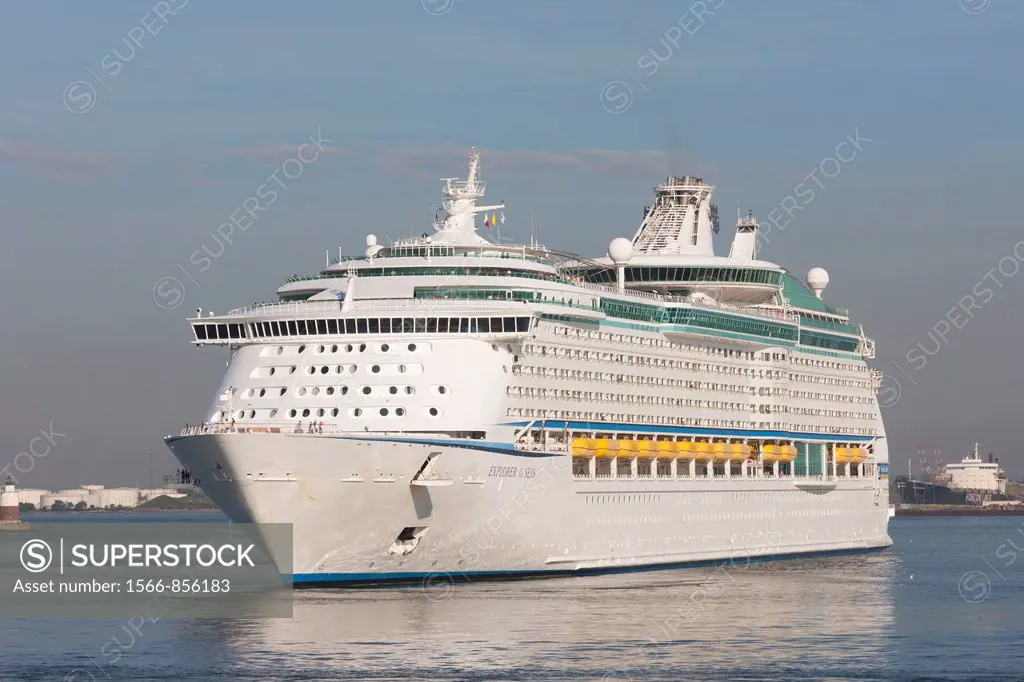 Royal Caribbean cruise ship Explorer of the Seas in New York Harbor prior to docking at the Cape Liberty Cruise Port in Bayonne, New Jersey and depart...