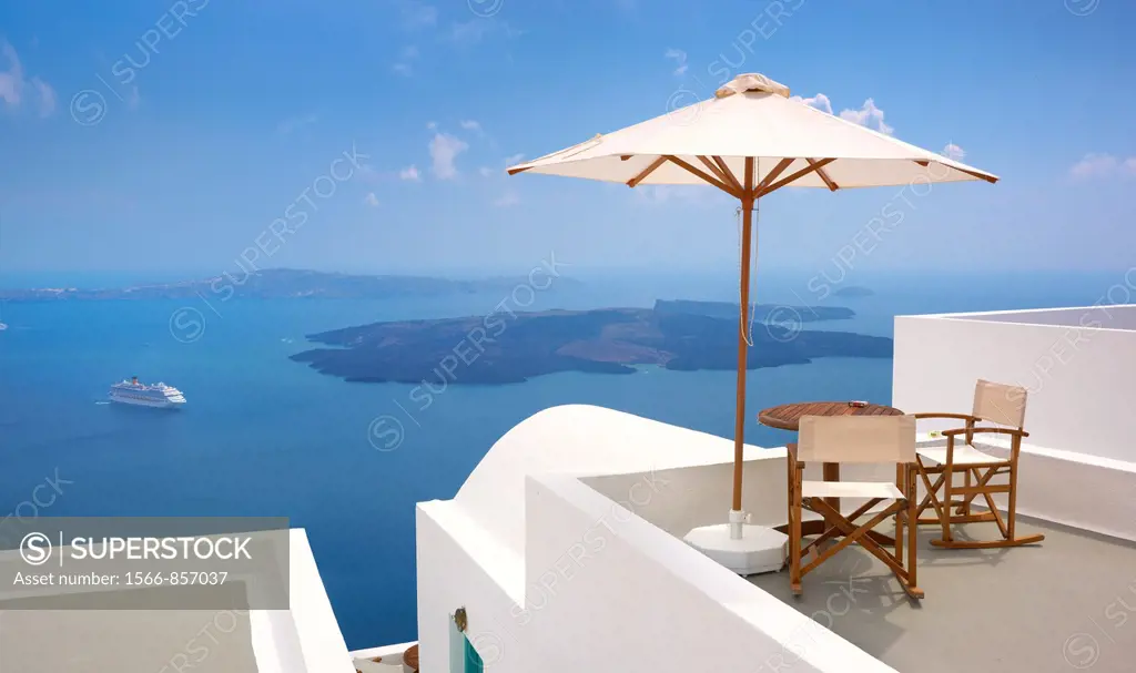 View over sea from Fira, Santorini Island, Cyclades, Greece