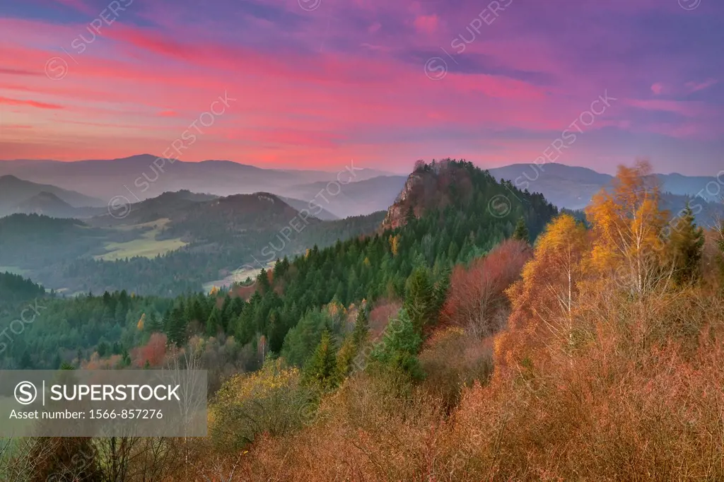 Sunset in Small Pieniny Mountains , Poland, Europe