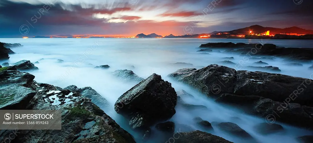South wind on the Rebanal coast at sunrise, Castro Urdiales, Cantabria, Spain