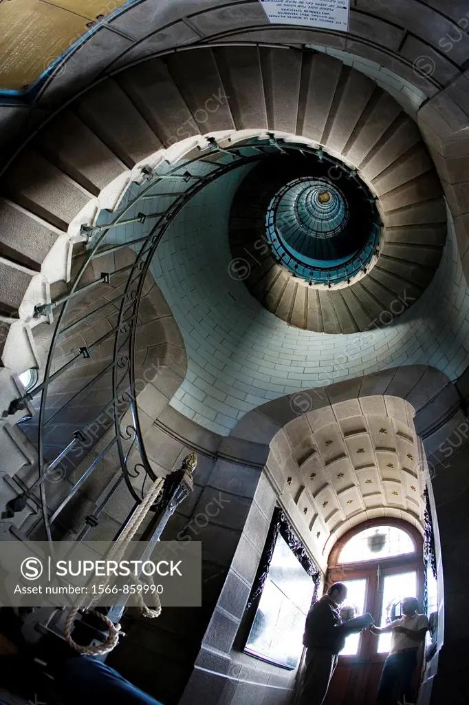 Spiral staircases inside the Lighthouse Echkmüll  Penmarch, Finisterre, Brittany, France, Europe