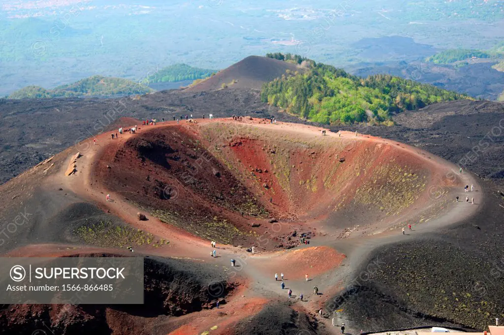 Hikers Visitors Mt  Etna Lava Rock Volcano Taormina Sicily Mediterranean Sea Island