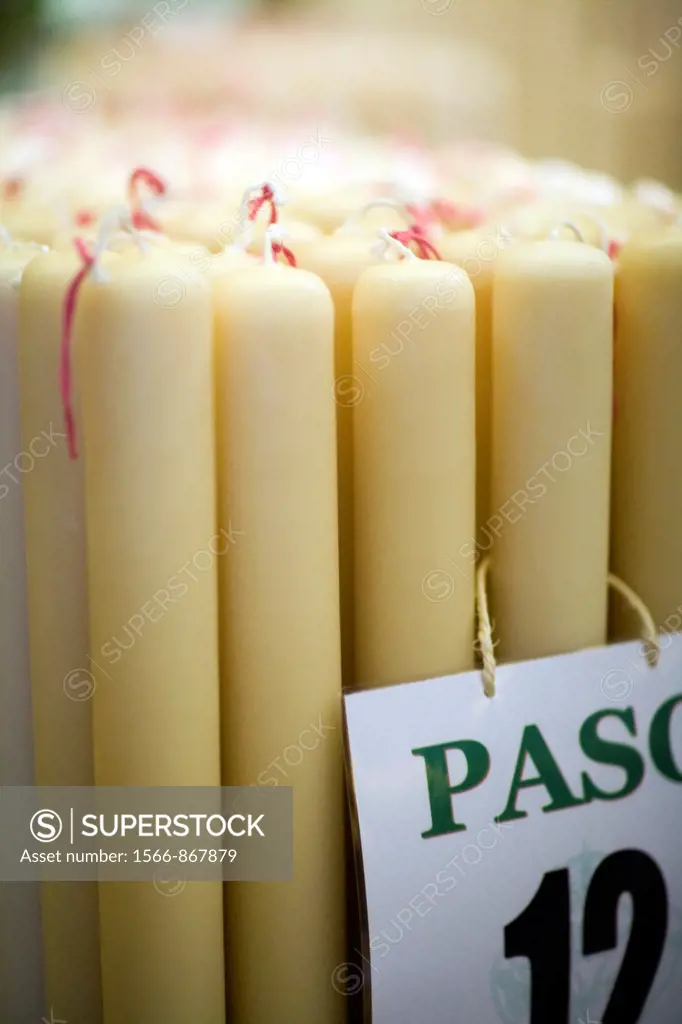 Candles ready for the Holy Week penitents, Seville, Spain