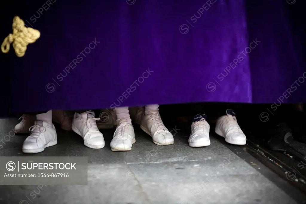 The feet of costaleros or float bearers, Holy Week 2008, Seville, Spain