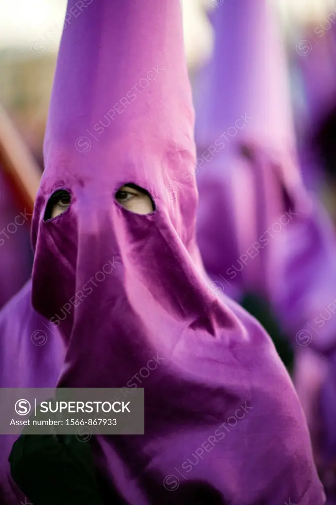 Closeup of a hooded penitent, Good Friday, Seville, Spain