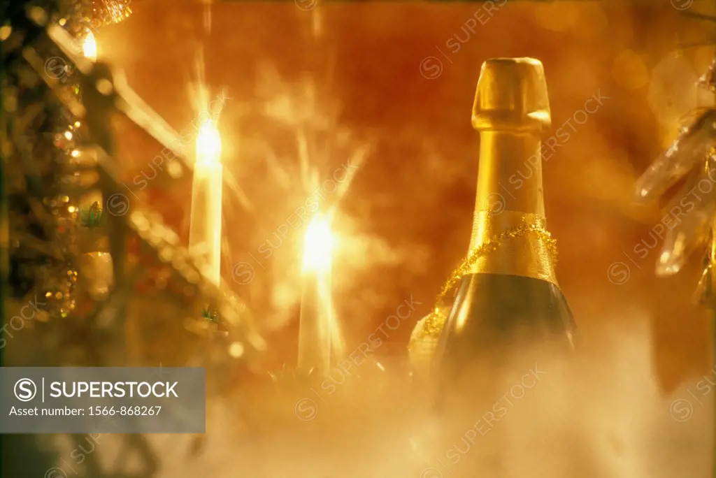 Champagne bottle and Christmas tree illumination, Christmas market, Place St Louis, Metz, Lorraine region, France