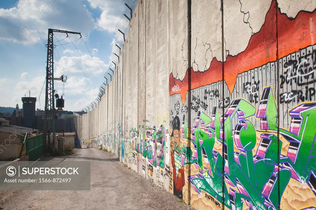 Israel, West Bank, Bethlehem, Israeli-built West Bank Wall surrounding Bethlehem