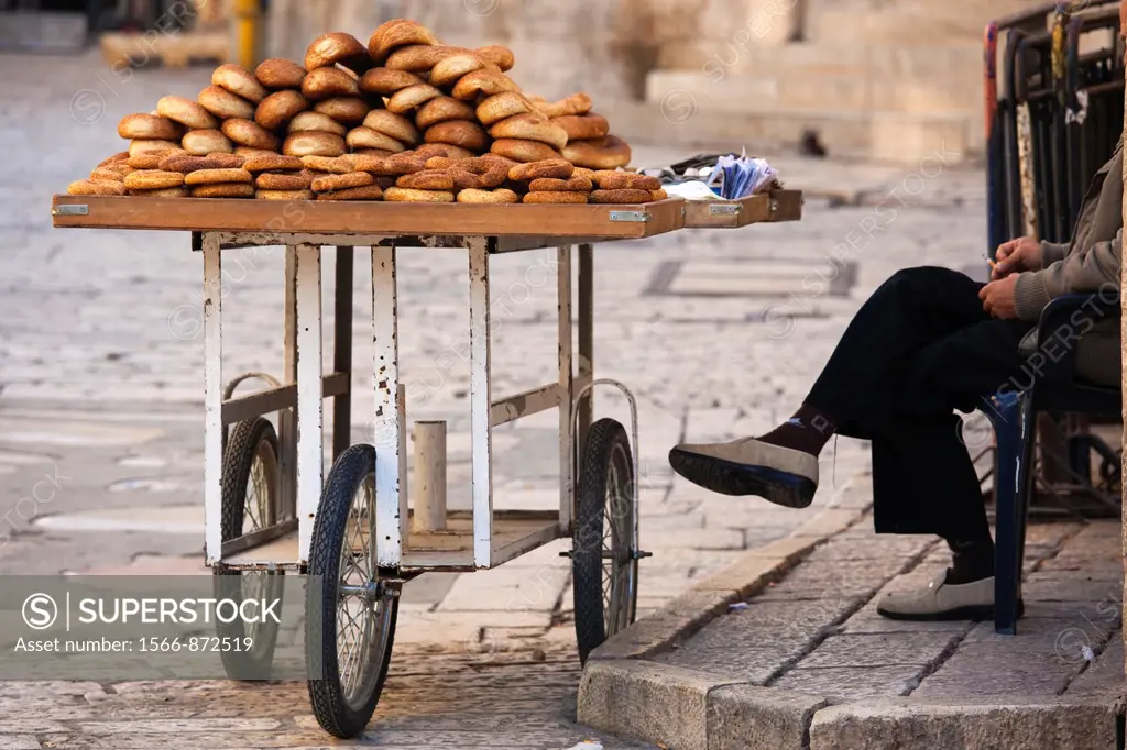 Israel, Jerusalem, Old City, Muslim Quarter, detail of bread merchant