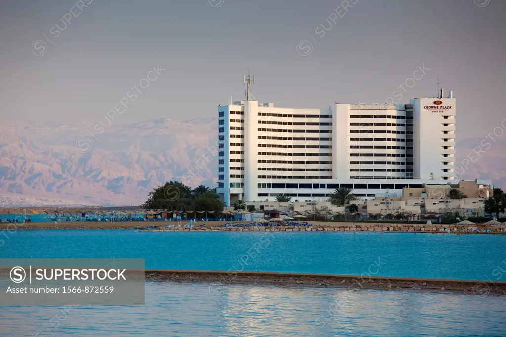 Israel, Dead Sea, Ein Bokek, Dead Sea resort hotels, dusk