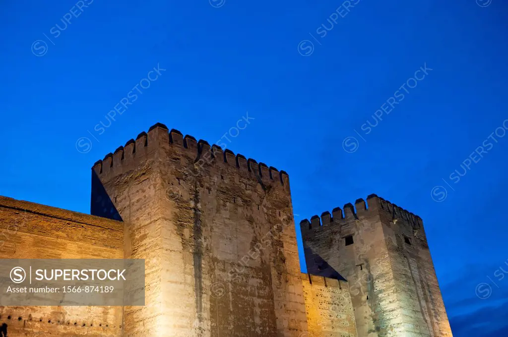 View of the defensive walls around the Alhambra, Granada, Andalucia, Spain