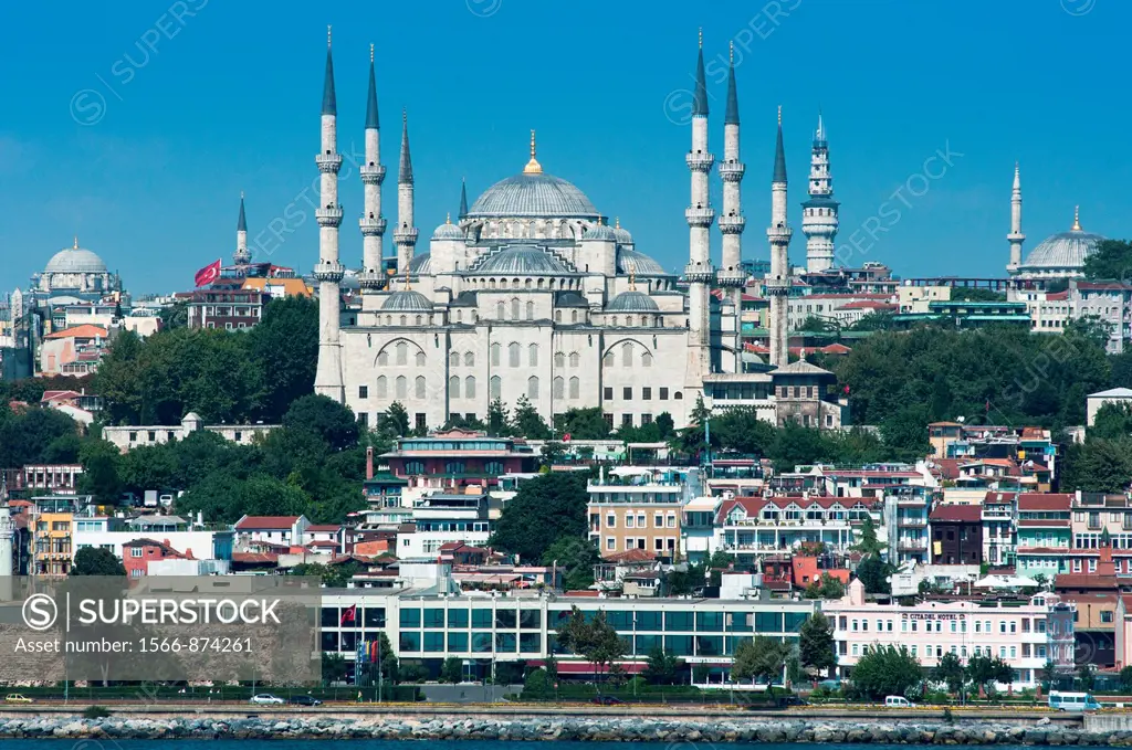 The iconic Blue Mosque in Istanbul, seen from the Bosporus  Turkey