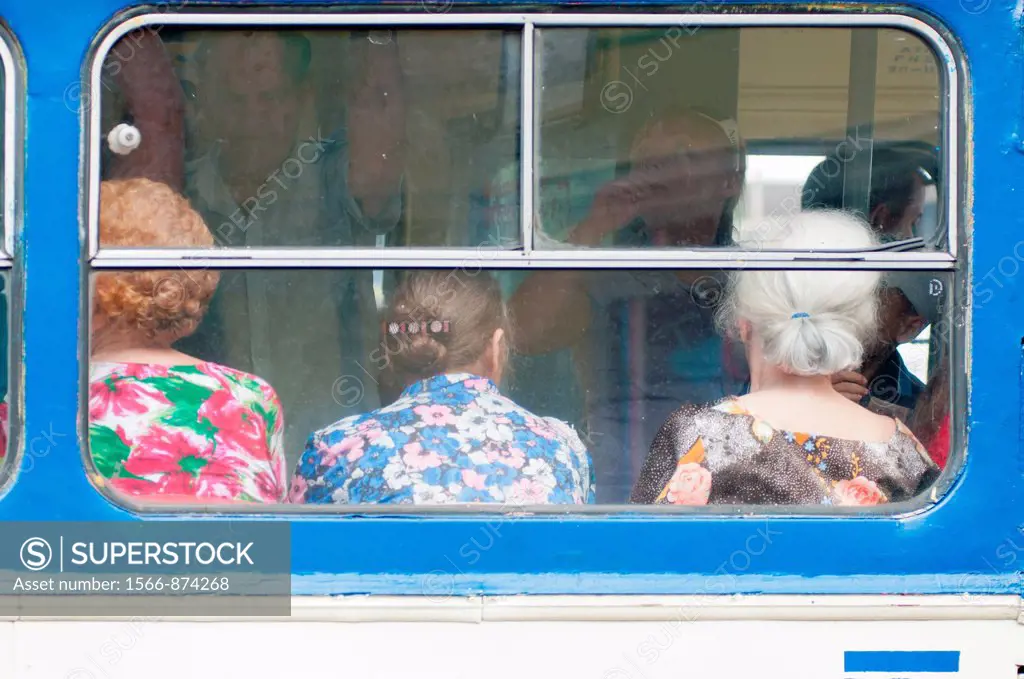 Three women on a bus in Yalta, Ukraine