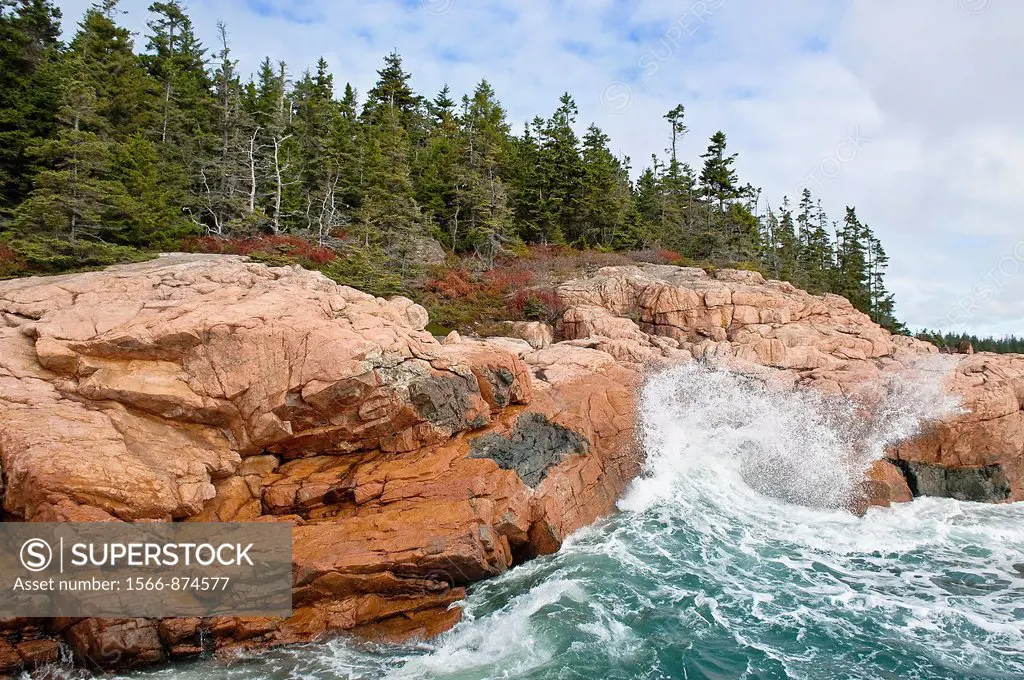 Rocky coastline, Acadia National Park, Mount Desert Island, Maine, ME, USA
