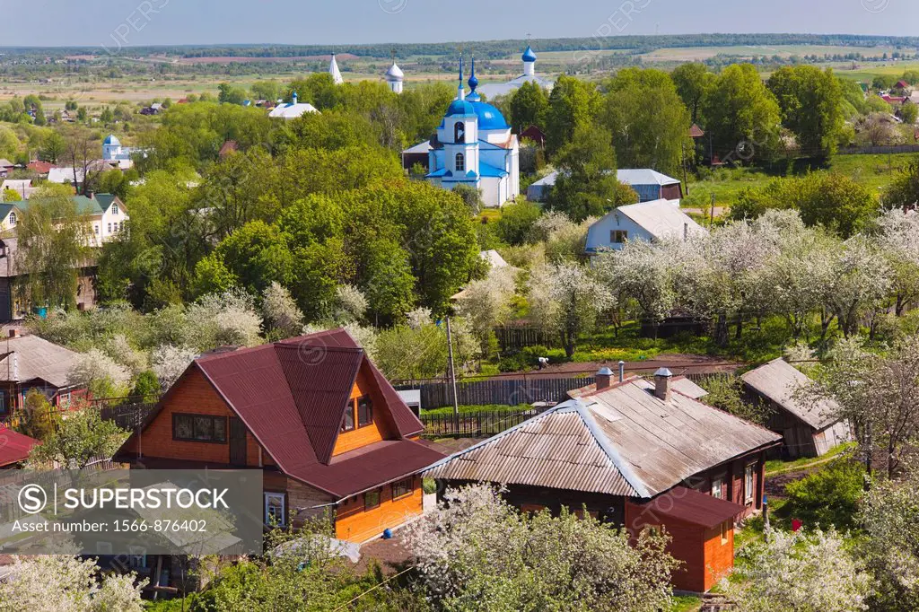 Russia, Yaroslavl Oblast, Golden Ring, Pereslavl-Zalessky, elevated town view from Goritzky Monastery