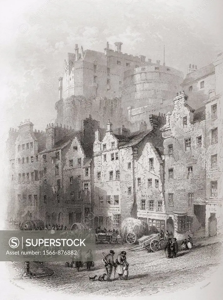 The Grassmarket, Edinburgh, Scotland in the early 19th century  From The History of England published 1859