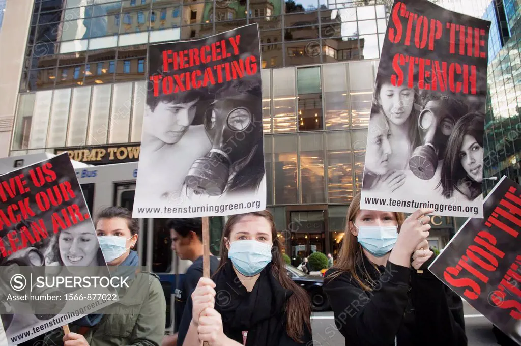 Members of the group Teens Turning Green and their supporters protest in front of the Abercrombie & Fitch clothing store on Fifth Avenue in New York T...