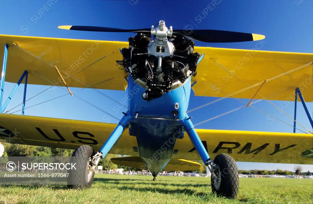 Old american trainer biplane aircraft Boeing PT-17 Kaydet / Stearman model 75 with Continental R-670-5 radial engine (225 hp) - France