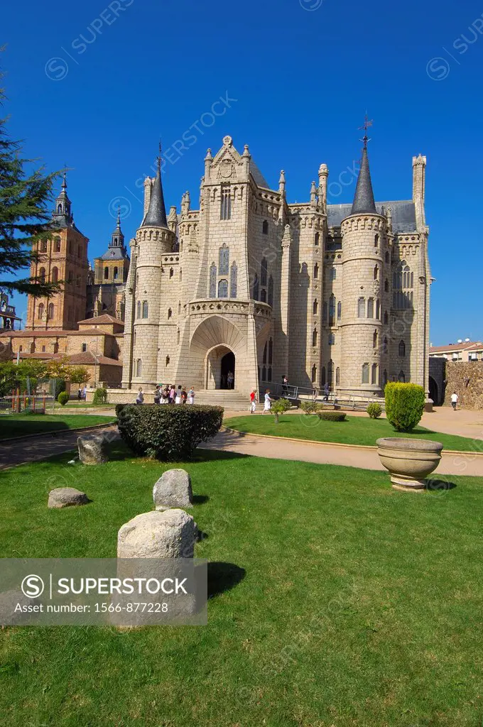 Episcopal Palace designed by Gaudi now Museo de los Caminos dedicated to the Way of Santiago, Astorga, Silver Route, Leon province, Castilla y Leon, S...