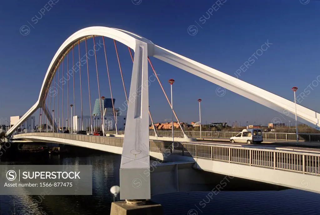 La Barqueta bridge over the Guadalquivir River, Seville, Andalusia, Spain, Europe
