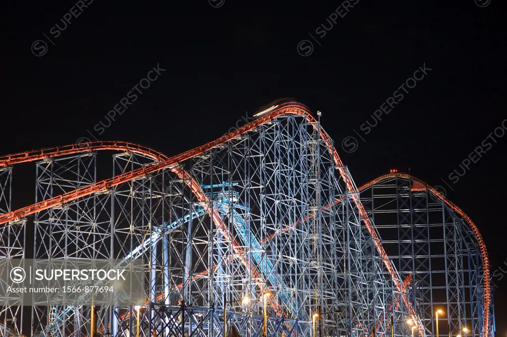 Big One roller coaster at night in Blackpool
