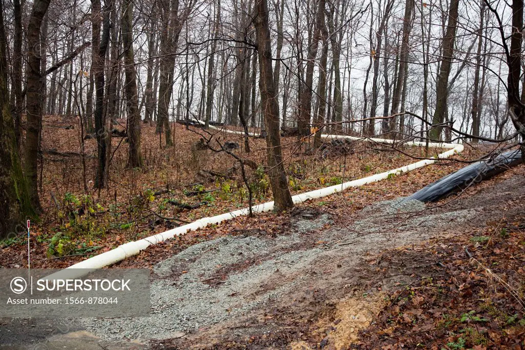 Washington, Pennsylvania - Pipes carrying fracking fluids snake through the woods in southwestern Pennsylvania where natural gas production using hydr...