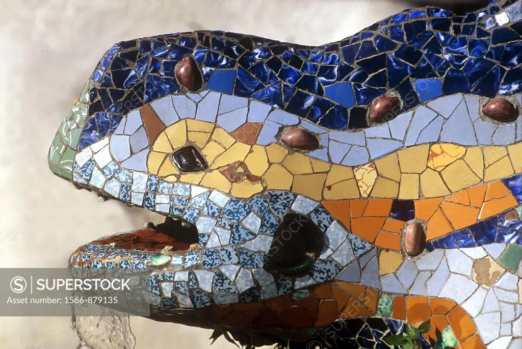 the Salamander in the Park Guell designed by the Catalan architect Antoni Gaudi, Barcelona, Catalonia, Spain, Europe